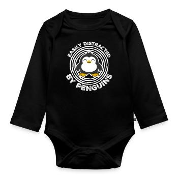 Leicht von Pinguinen abgelenkt Lustiger niedlicher Pinguin - Baby Bio-Langarm-Body - Schwarz - Vorne