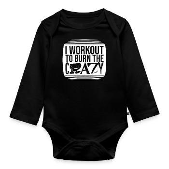 Ich trainiere, um die verrückte Bodybuilding-Fitness zu verbrennen - Baby Bio-Langarm-Body - Schwarz - Vorne
