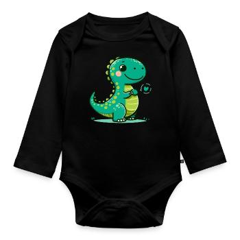Designs For Kids – Lustige Dinosaurier - Baby Bio-Langarm-Body - Schwarz - Vorne
