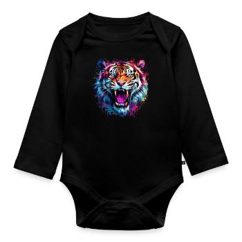Tigre coloré II - Body Bébé bio manches longues - noir - Devant