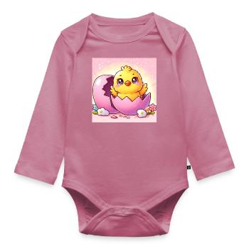 Sweet chick hatches from a purple egg - Organic Longsleeve Baby Bodysuit - mauve - Front