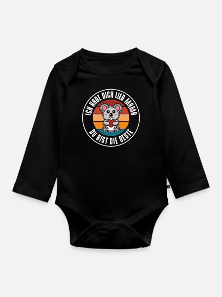 Je t'aime, maman - Body Bébé bio manches longues - noir