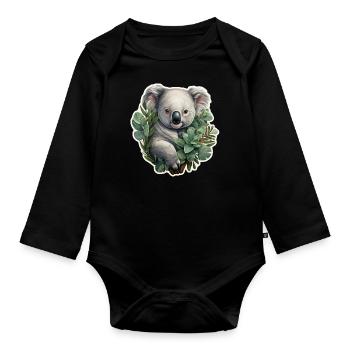Koala with eucalyptus - Organic Longsleeve Baby Bodysuit - black - Front