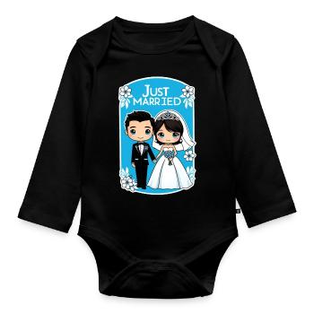 just married - pour mariage - Body Bébé bio manches longues - noir - Devant