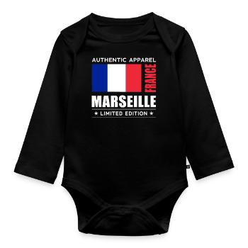 Marseille - Body Bébé bio manches longues - noir - Devant