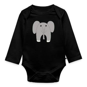 Baby elephant - front view - Organic Longsleeve Baby Bodysuit - black - Front
