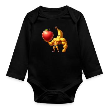 Muscular banana lifting huge apple - Organic Longsleeve Baby Bodysuit - black - Front