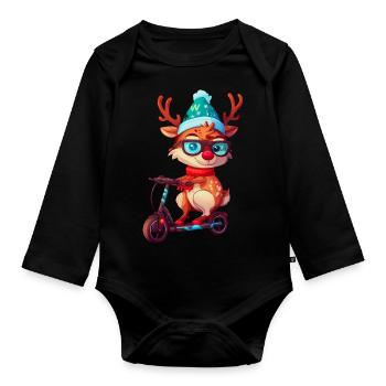 Rentier Roller - Baby Bio-Langarm-Body - Schwarz - Vorne