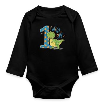 Drôle de dinosaure « WILD ONE » pour son 1er anniversaire - Body Bébé bio manches longues - noir - Devant