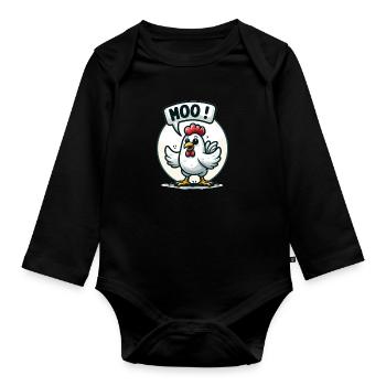 Das Huhn macht Muh - Baby Bio-Langarm-Body - Schwarz - Vorne