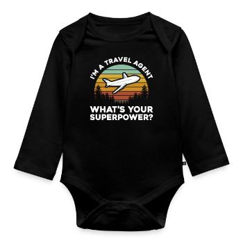 Je suis un agent de voyage Quel est votre superpouvoir - Body Bébé bio manches longues - noir - Devant