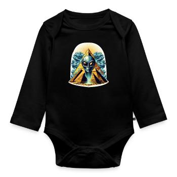 Alienkopf in Pyramide - Baby Bio-Langarm-Body - Schwarz - Vorne