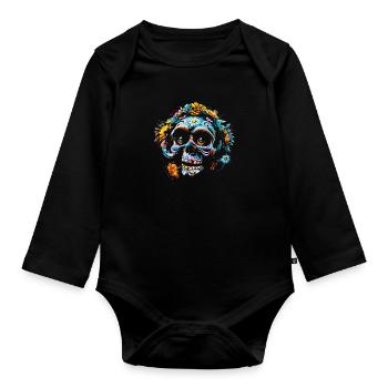 Skull flowers calavera - Body Bébé bio manches longues - noir - Devant