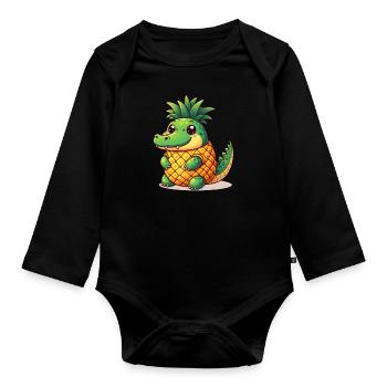 Ananas Krokodil - Baby Bio-Langarm-Body - Schwarz - Vorne