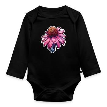 Fleur d’échinacée - Body Bébé bio manches longues - noir - Devant
