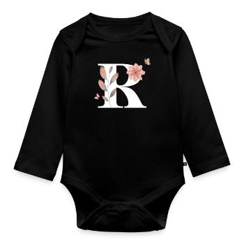 Letter r wildflowers watercolors - Organic Longsleeve Baby Bodysuit - black - Front