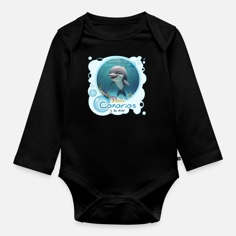 Delfin - Baby Bio-Langarm-Body - Schwarz