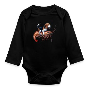 Beagle reitet auf Shrimp - Baby Bio-Langarm-Body - Schwarz - Vorne