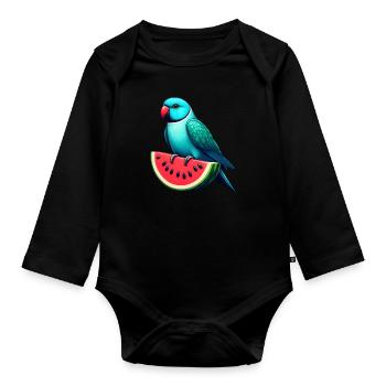 Indian Ring Neck Parrot Watermelon - Organic Longsleeve Baby Bodysuit - black - Front