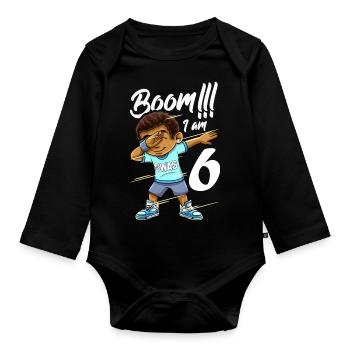 Boom Im 6 Jahre alter schwarzer Junge Dabbing - Baby Bio-Langarm-Body - Schwarz - Vorne