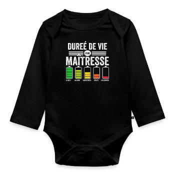 Cadeau maitresse d'école humour maitresse - Body Bébé bio manches longues - noir - Devant