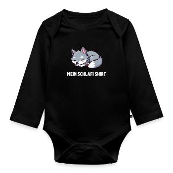 Petit loup endormi mignon - Body Bébé bio manches longues - noir - Devant