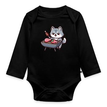 Le loup au grill - Body Bébé bio manches longues - noir - Devant