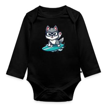 Der Surf Wolf - Baby Bio-Langarm-Body - Schwarz - Vorne