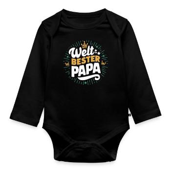 Weltbester Papa König Du wirst Papa Geschenk - Baby Bio-Langarm-Body - Schwarz - Vorne