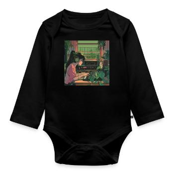 Plantes et musique - Impression de mode de haute qualité - Body Bébé bio manches longues - noir - Devant