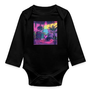 Plantes et musique - Impression de mode de haute qualité - Body Bébé bio manches longues - noir - Devant