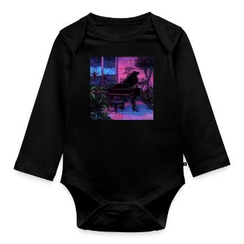 Plantes et musique - Impression de mode de haute qualité - Body Bébé bio manches longues - noir - Devant