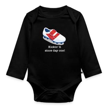 Chaussure de football Soccer Dicton amusant - Body Bébé bio manches longues - noir - Devant