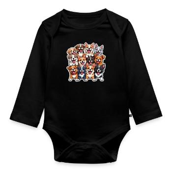 Happy Dogs Collage - Baby Bio-Langarm-Body - Schwarz - Vorne