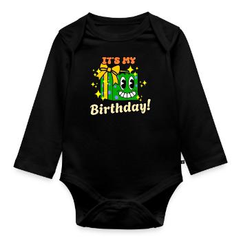 Funny Birthday Cute Cartoon Retro Vintage Gift - Organic Longsleeve Baby Bodysuit - black - Front