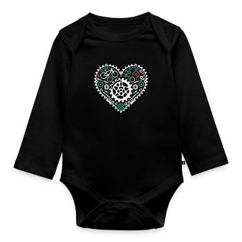 Fahrrad-Zahnrad Herz - Baby Bio-Langarm-Body - Schwarz - Vorne