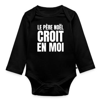le père noël croit en moi - Body Bébé bio manches longues - noir - Devant