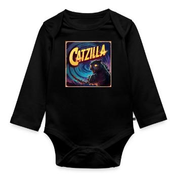 Affiche rétro d’inspiration vintage mettant en vedette Catzilla ! - Body Bébé bio manches longues - noir - Devant