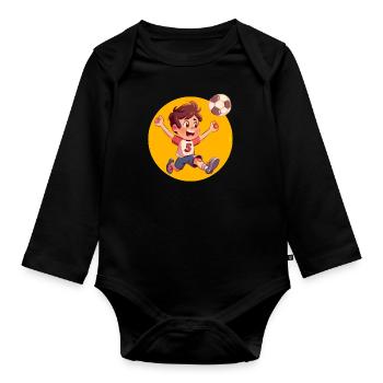 Footballer 5th Years, Birthday Motif - Organic Longsleeve Baby Bodysuit - black - Front