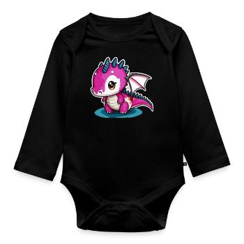 Dragon Pink - Organic Longsleeve Baby Bodysuit - black - Front