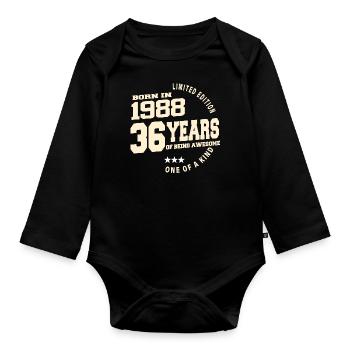 1988 Vintage Born Vintage Geburtstagsgeschenk - Baby Bio-Langarm-Body - Schwarz - Vorne