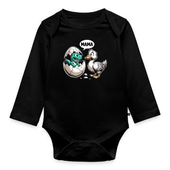 Dino trifft Entlein - Baby Bio-Langarm-Body - Schwarz - Vorne