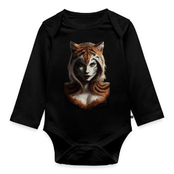 Wilder Dschungel Tiger Geist Fantasy Kunstwerk - Baby Bio-Langarm-Body - Schwarz - Vorne
