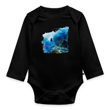 Weightless gliding while diving - Organic Longsleeve Baby Bodysuit - black - Front