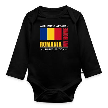 Roumanie - Body Bébé bio manches longues - noir - Devant