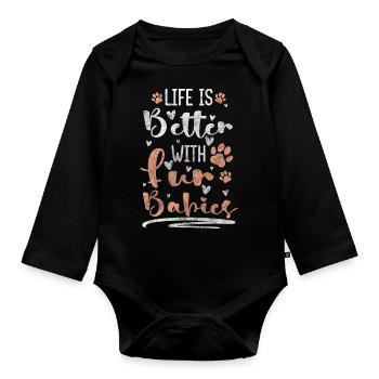 Dogs Four-legged Puppy Lover - Organic Longsleeve Baby Bodysuit - black - Front
