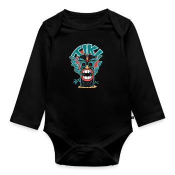 Tiki mask with a smoking mouth - Organic Longsleeve Baby Bodysuit - black - Front