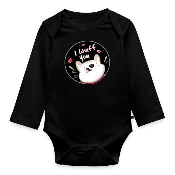 Hund koreanisch - japanischer Stil 09 - Baby Bio-Langarm-Body - Schwarz - Vorne