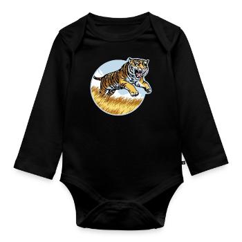 Tigre dans le saut - Body Bébé bio manches longues - noir - Devant