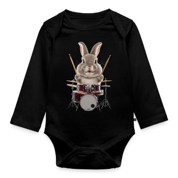Kaninchen Schlagzeug - Baby Bio-Langarm-Body - Schwarz - Vorne